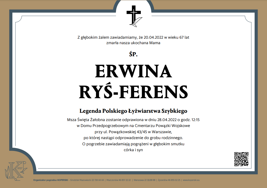 Erwina Rys Ferens Nekrolog